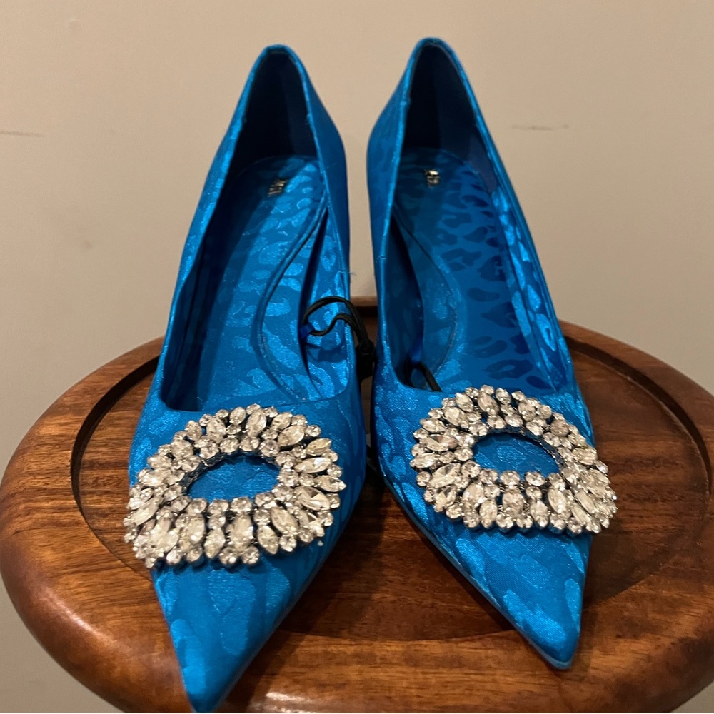 Zara Blue Embellished Heels - NWT